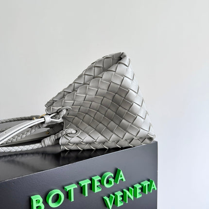 BOTTEGA VENETA 25S SMALL PARACHUTE 21 IN LIGHT GRAY CALFSKIN GOLD HARDWARE