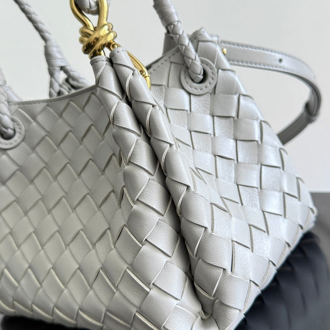 BOTTEGA VENETA 25S SMALL PARACHUTE 21 IN LIGHT GRAY CALFSKIN GOLD HARDWARE