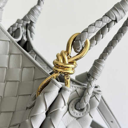 BOTTEGA VENETA 25S SMALL PARACHUTE 21 IN LIGHT GRAY CALFSKIN GOLD HARDWARE