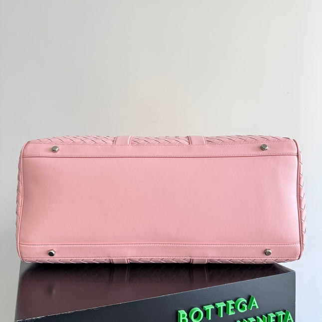 BOTTEGA VENETA 25S INTRECCIATO CABIN DUFFLE 55 IN LIGHT PINK CALFSKIN
