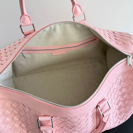 BOTTEGA VENETA 25S INTRECCIATO CABIN DUFFLE 55 IN LIGHT PINK CALFSKIN