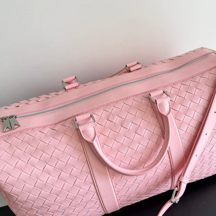 BOTTEGA VENETA 25S INTRECCIATO CABIN DUFFLE 55 IN LIGHT PINK CALFSKIN