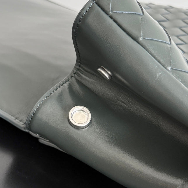 BOTTEGA VENETA 25S BACK TO SCHOOL BACKPACK 39 IN MUTED TEAL GRAY CALFSKIN