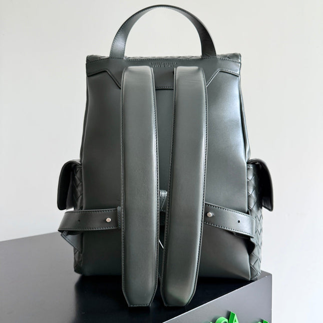 BOTTEGA VENETA 25S BACK TO SCHOOL BACKPACK 39 IN MUTED TEAL GRAY CALFSKIN