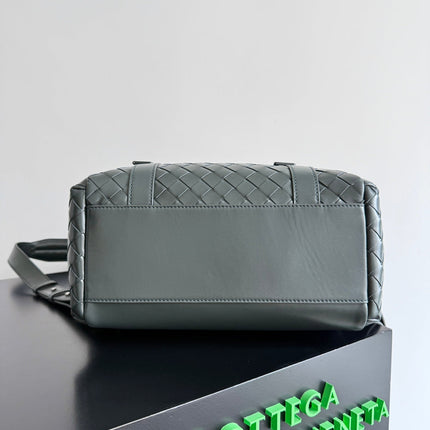 BOTTEGA VENETA 25S BACK TO SCHOOL BACKPACK 39 IN MUTED TEAL GRAY CALFSKIN