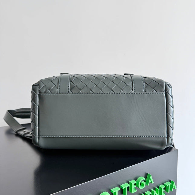 BOTTEGA VENETA 25S BACK TO SCHOOL BACKPACK 39 IN MUTED TEAL GRAY CALFSKIN