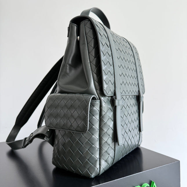 BOTTEGA VENETA 25S BACK TO SCHOOL BACKPACK 39 IN MUTED TEAL GRAY CALFSKIN