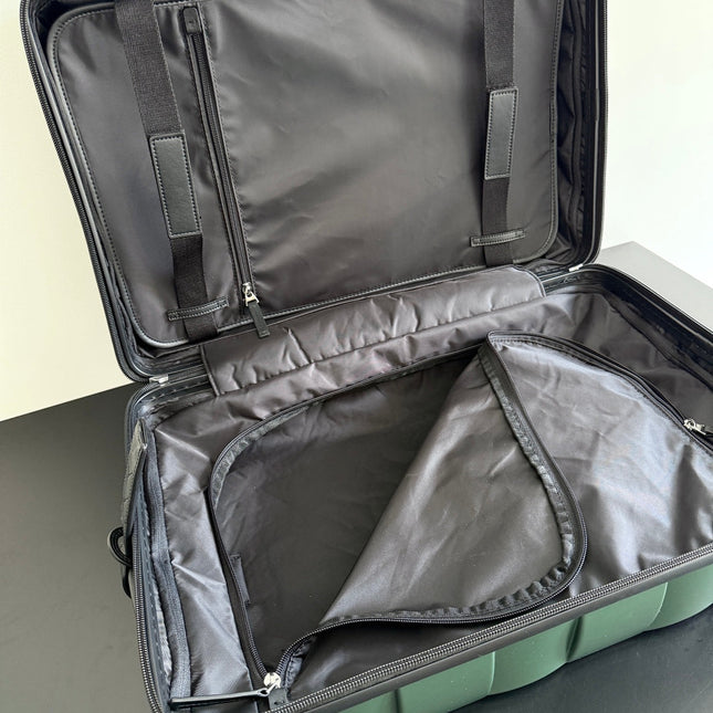 BOTTEGA VENETA 25S ODYSSEY CABIN 3D INTRECCIO PATTERN LUGGAGE 55 IN OLIVE GREEN CALFSKIN
