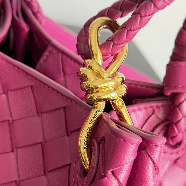 BOTTEGA VENETA 25S SMALL PARACHUTE 21 IN RASPBERRY PINK CALFSKIN GOLD HARDWARE