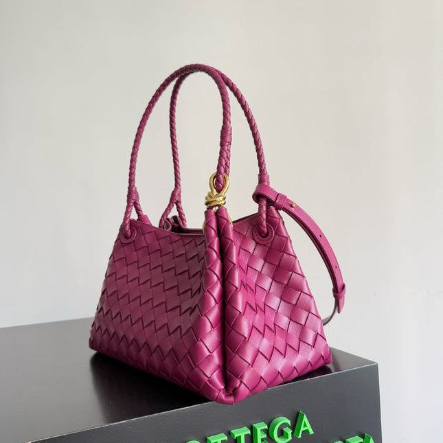 BOTTEGA VENETA 25S SMALL PARACHUTE 29 IN RASPBERRY PINK CALFSKIN GOLD HARDWARE