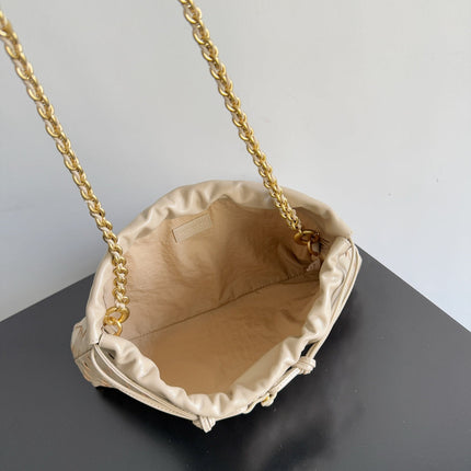 BOTTEGA VENETA 25S DUSTBAG NOTTE 33 IN WARM BEIGE CALFSKIN GOLD HARDWARE