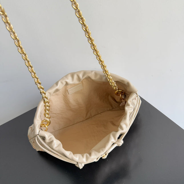 BOTTEGA VENETA 25S DUSTBAG NOTTE 33 IN WARM BEIGE CALFSKIN GOLD HARDWARE