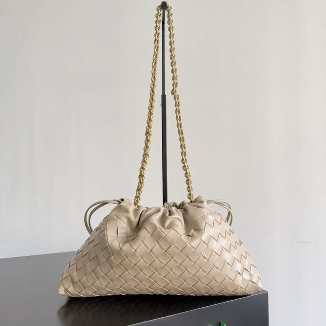BOTTEGA VENETA 25S DUSTBAG NOTTE 33 IN WARM BEIGE CALFSKIN GOLD HARDWARE