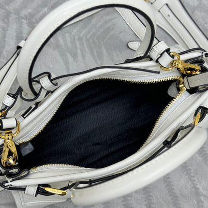PRADA 25S BONNIE MINI HANDBAG 23 IN WHITE CALFSKIN GOLD HARDWRE