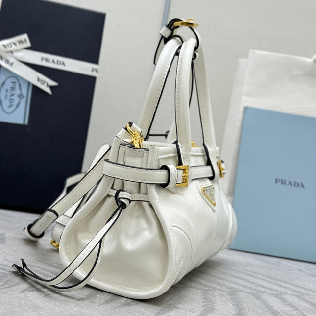 PRADA 25S BONNIE MINI HANDBAG 23 IN WHITE CALFSKIN GOLD HARDWRE