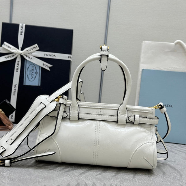 PRADA 25S BONNIE MINI HANDBAG 23 IN WHITE CALFSKIN GOLD HARDWRE