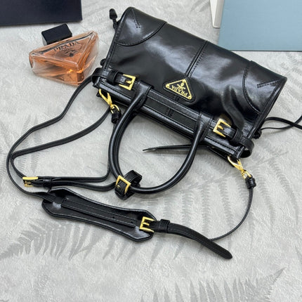 PRADA 25S BONNIE MINI HANDBAG 23 IN BLACK CALFSKIN GOLD HARDWRE
