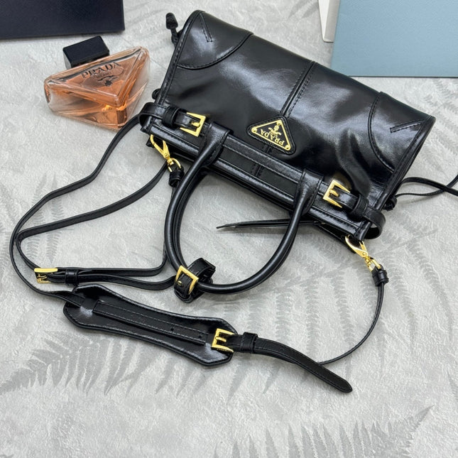 PRADA 25S BONNIE MINI HANDBAG 23 IN BLACK CALFSKIN GOLD HARDWRE