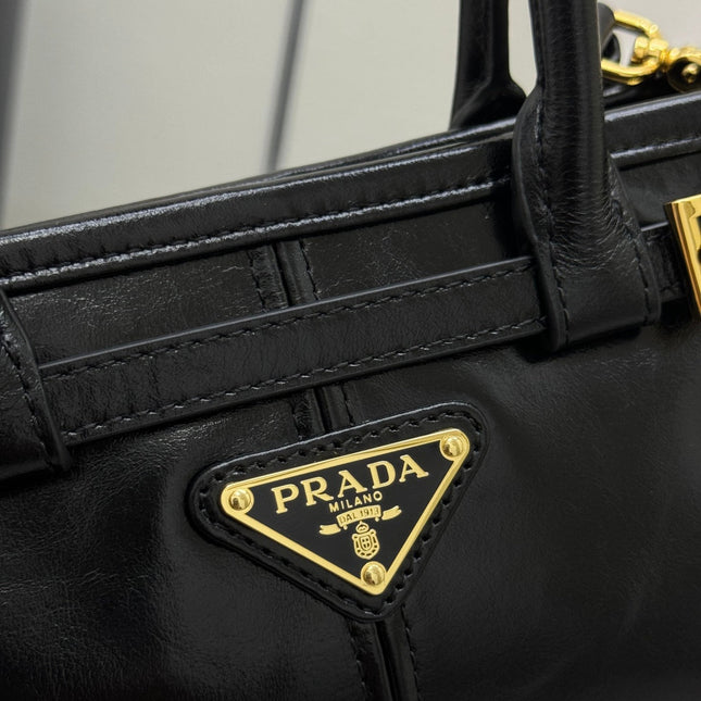 PRADA 25S BONNIE MINI HANDBAG 23 IN BLACK CALFSKIN GOLD HARDWRE
