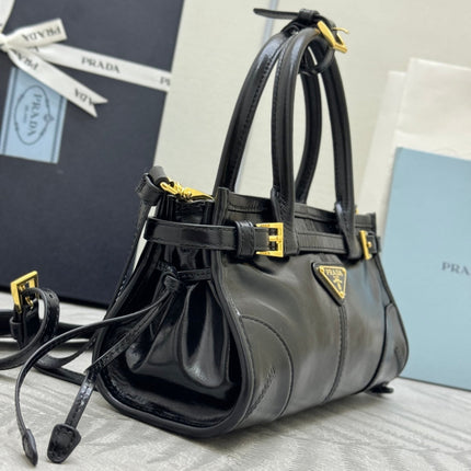 PRADA 25S BONNIE MINI HANDBAG 23 IN BLACK CALFSKIN GOLD HARDWRE
