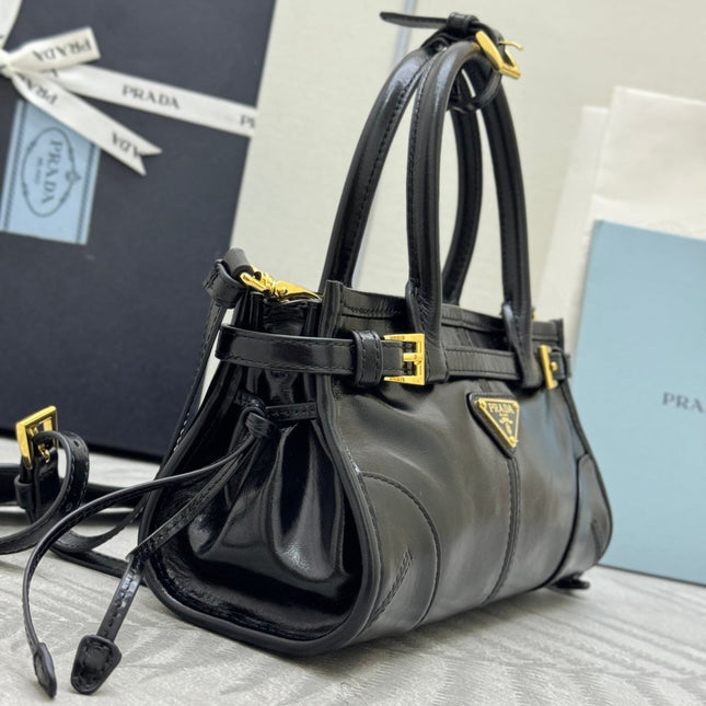 PRADA 25S BONNIE MINI HANDBAG 23 IN BLACK CALFSKIN GOLD HARDWRE