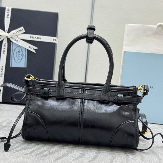 PRADA 25S BONNIE MINI HANDBAG 23 IN BLACK CALFSKIN GOLD HARDWRE