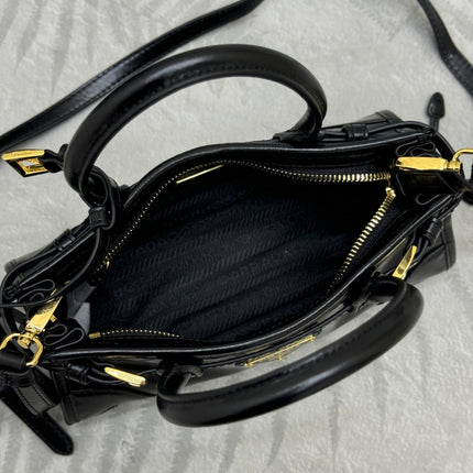 PRADA 25S BONNIE MINI HANDBAG 23 IN BLACK CALFSKIN GOLD HARDWRE