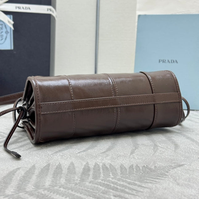 PRADA 25S BONNIE MINI HANDBAG 23 IN DARK BROWN CALFSKIN GOLD HARDWRE