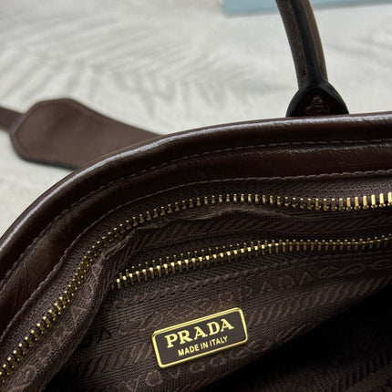 PRADA 25S BONNIE MINI HANDBAG 23 IN DARK BROWN CALFSKIN GOLD HARDWRE