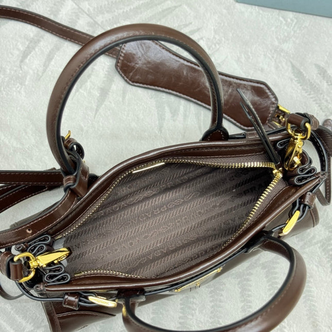 PRADA 25S BONNIE MINI HANDBAG 23 IN DARK BROWN CALFSKIN GOLD HARDWRE