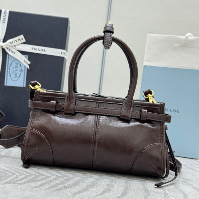 PRADA 25S BONNIE MINI HANDBAG 23 IN DARK BROWN CALFSKIN GOLD HARDWRE