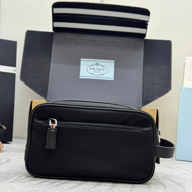 PRADA 25S CLUTCH BAG 22 IN BLACK NYLON SILVER HARDWRE