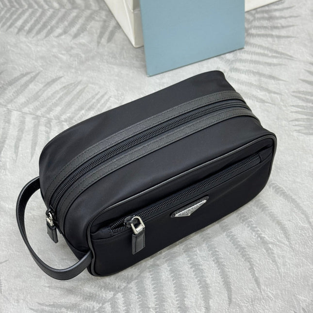 PRADA 25S CLUTCH BAG 22 IN BLACK NYLON SILVER HARDWRE