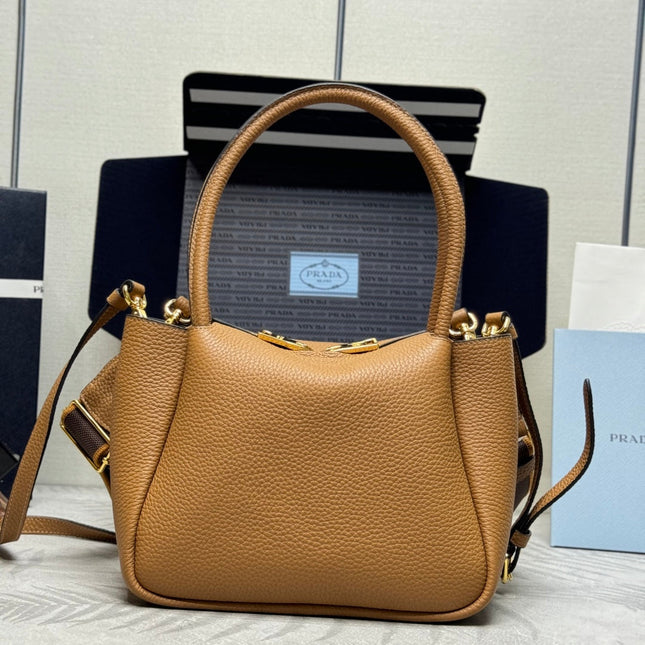 PRADA 25S SMALL BAG 23 IN CARAMEL CALFSKIN GOLD HARDWRE