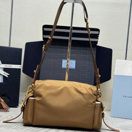 PRADA 25S EXPLORE LARGE SHOULDER BAG 30 IN CARAMEL RE-NYLON WITH FLAP