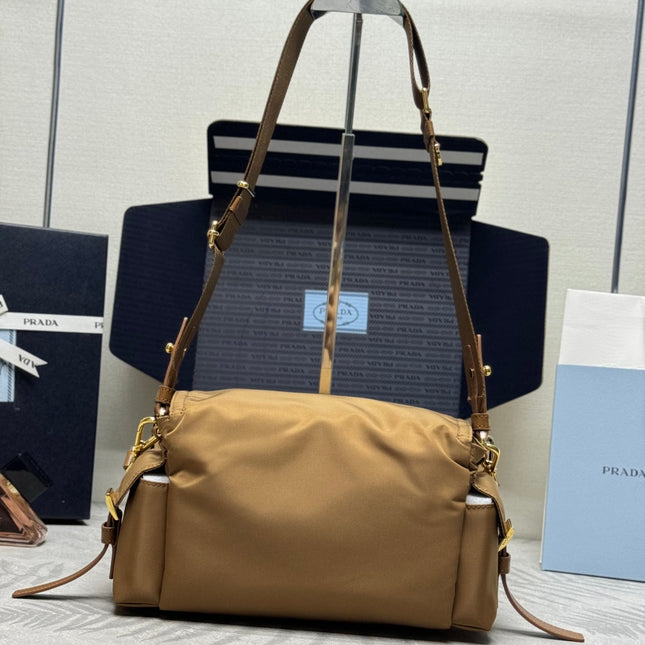 PRADA 25S EXPLORE LARGE SHOULDER BAG 30 IN CARAMEL RE-NYLON WITH FLAP