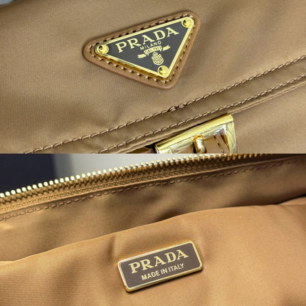 PRADA 25S EXPLORE LARGE SHOULDER BAG 30 IN CARAMEL RE-NYLON WITH FLAP