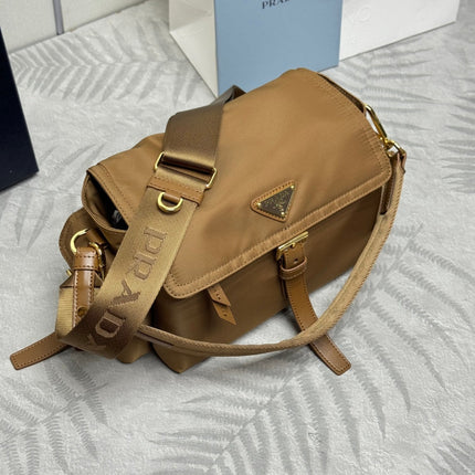 PRADA 25S EXPLORE LARGE SHOULDER BAG 30 IN CARAMEL RE-NYLON WITH FLAP