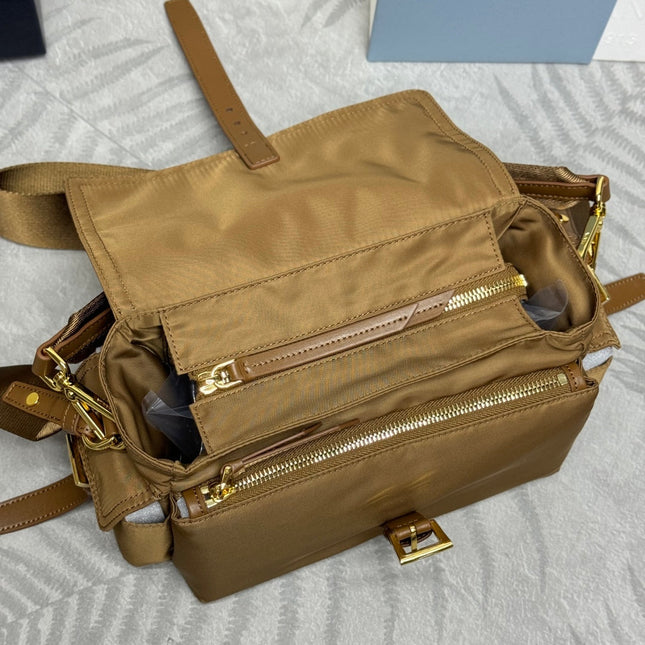 PRADA 25S EXPLORE LARGE SHOULDER BAG 30 IN CARAMEL RE-NYLON WITH FLAP