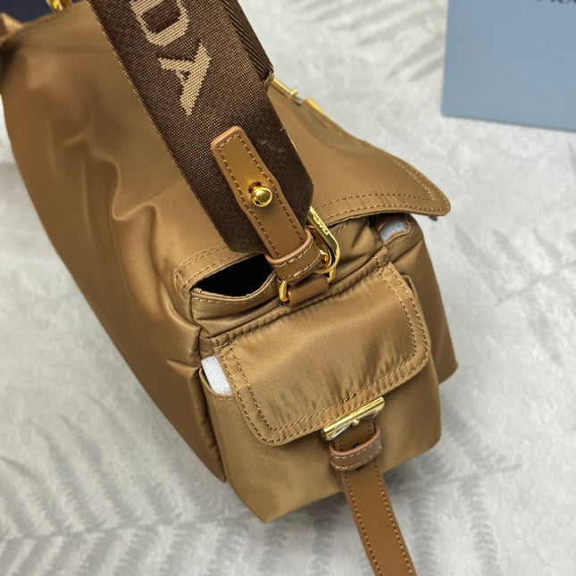 PRADA 25S EXPLORE LARGE SHOULDER BAG 30 IN CARAMEL RE-NYLON WITH FLAP