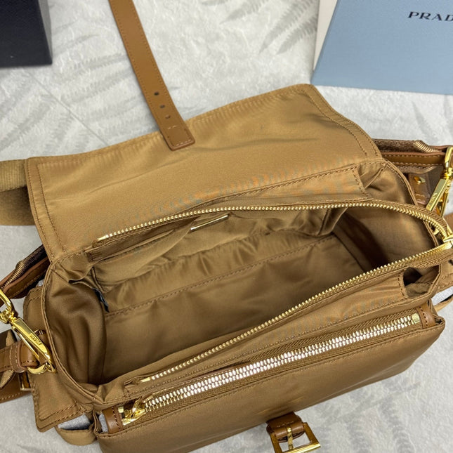 PRADA 25S EXPLORE LARGE SHOULDER BAG 30 IN CARAMEL RE-NYLON WITH FLAP