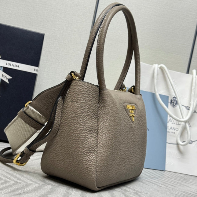 PRADA 25S SMALL BAG 23 IN TAUPE CALFSKIN GOLD HARDWRE