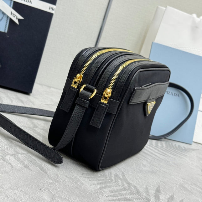 PRADA 25S RE-EDITION 1978 MINI 21 IN BLACK NYLON AND SAFFIANO CALFSKIN