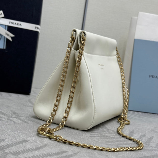 PRADA 25S ENCHAINE MINI BAG 22 IN WHITE CALFSKIN GOLD HARDWRE