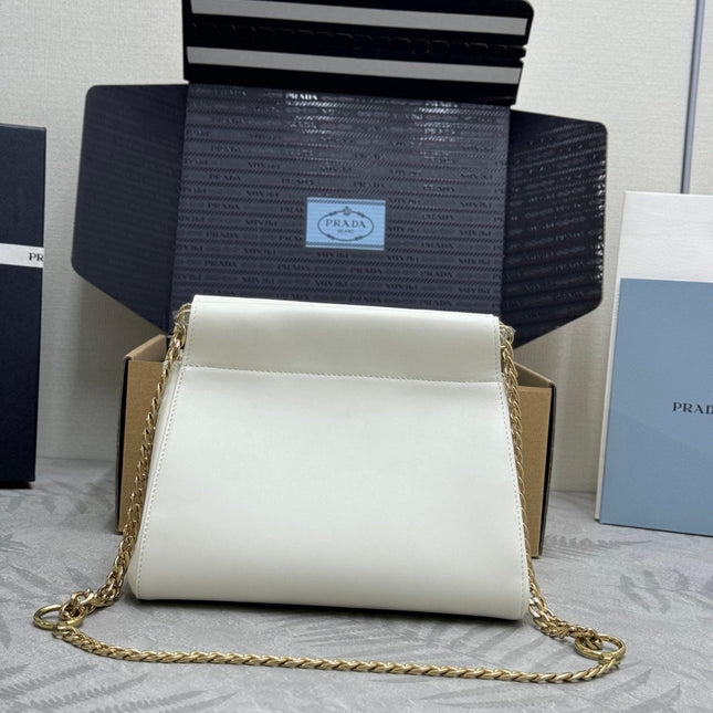 PRADA 25S ENCHAINE MINI BAG 22 IN WHITE CALFSKIN GOLD HARDWRE