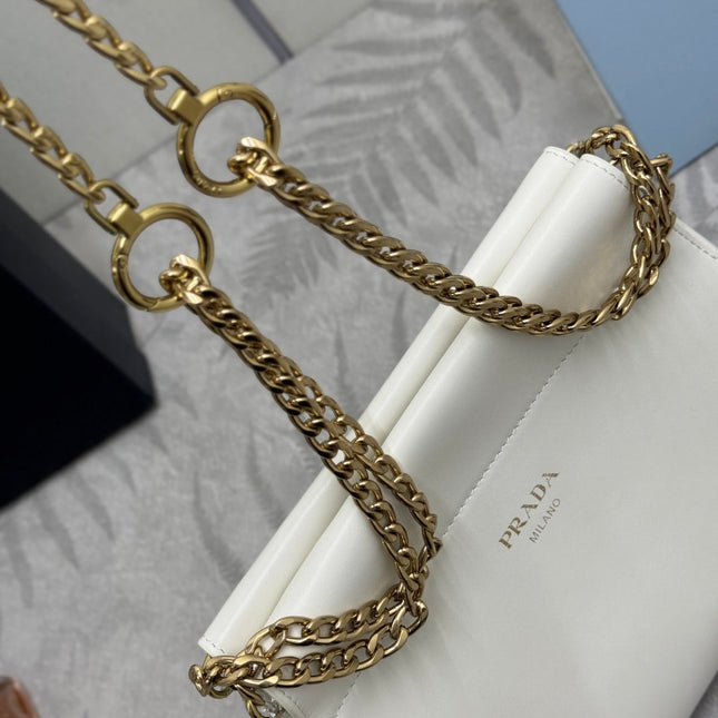 PRADA 25S ENCHAINE MINI BAG 22 IN WHITE CALFSKIN GOLD HARDWRE