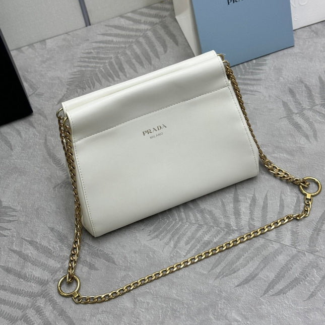 PRADA 25S ENCHAINE MINI BAG 22 IN WHITE CALFSKIN GOLD HARDWRE