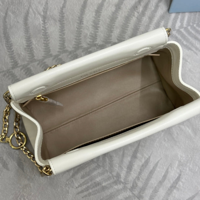 PRADA 25S ENCHAINE MINI BAG 22 IN WHITE CALFSKIN GOLD HARDWRE