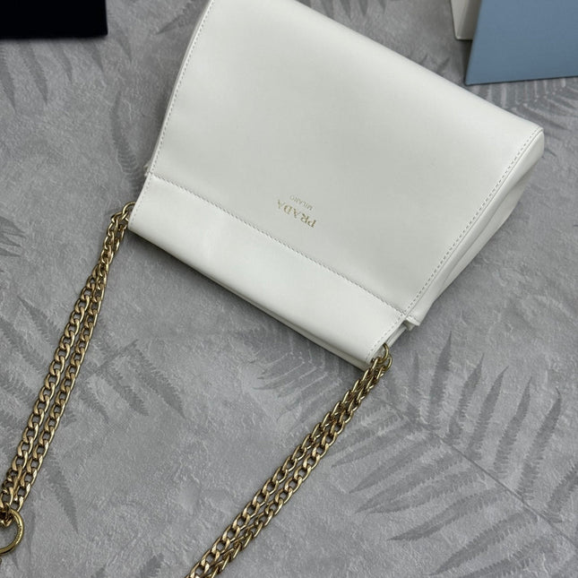 PRADA 25S ENCHAINE MINI BAG 22 IN WHITE CALFSKIN GOLD HARDWRE