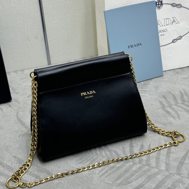 PRADA 25S ENCHAINE MINI BAG 22 IN BLACK CALFSKIN GOLD HARDWRE